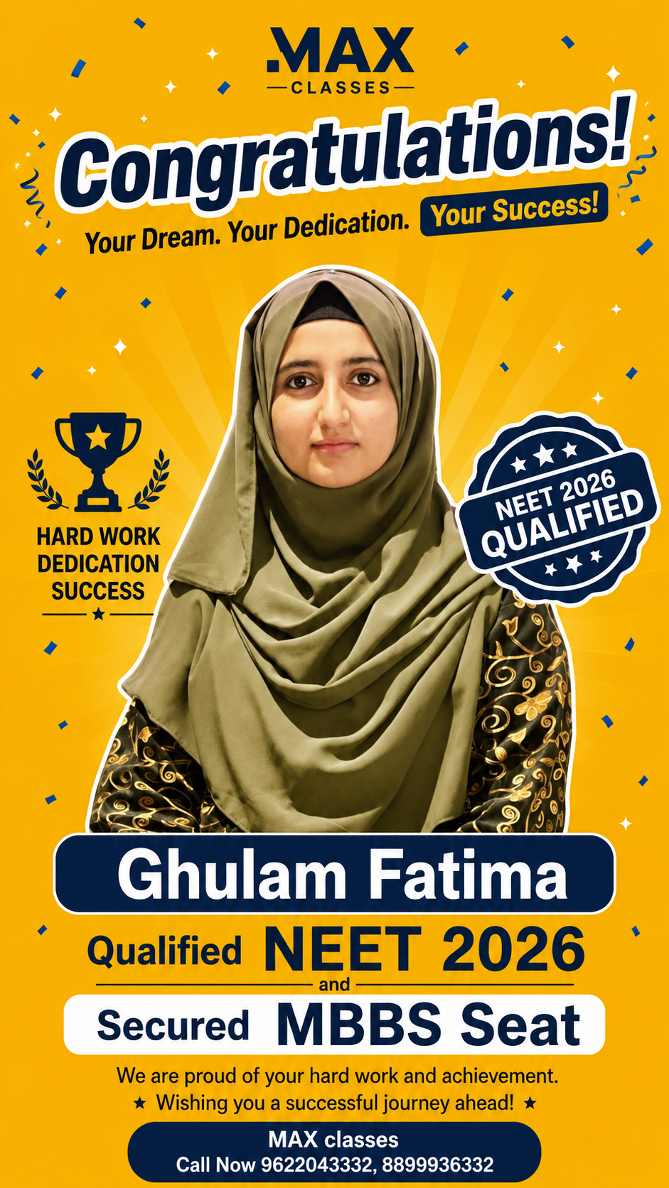 Ghulam Fatima — MBBS GMC Rajouri, NEET 2026, Max Classes student