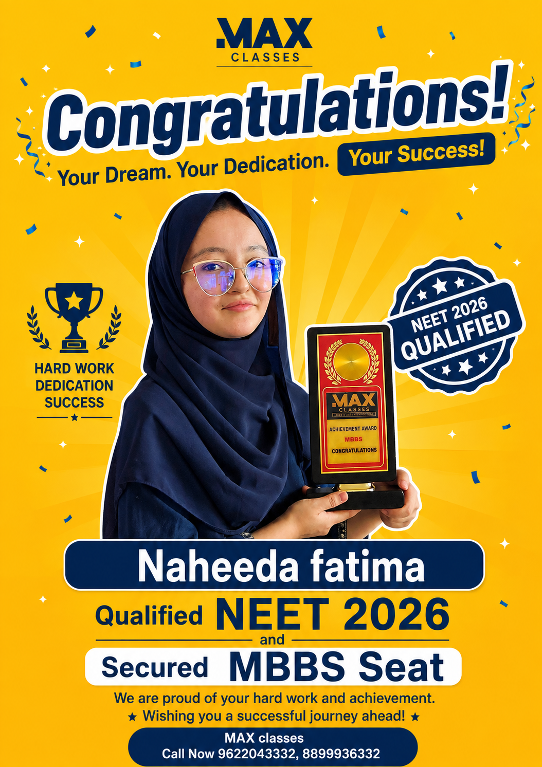 Naheeda Fatima — MBBS GMC Doda, NEET 2026, 1st attempt, Max Classes student