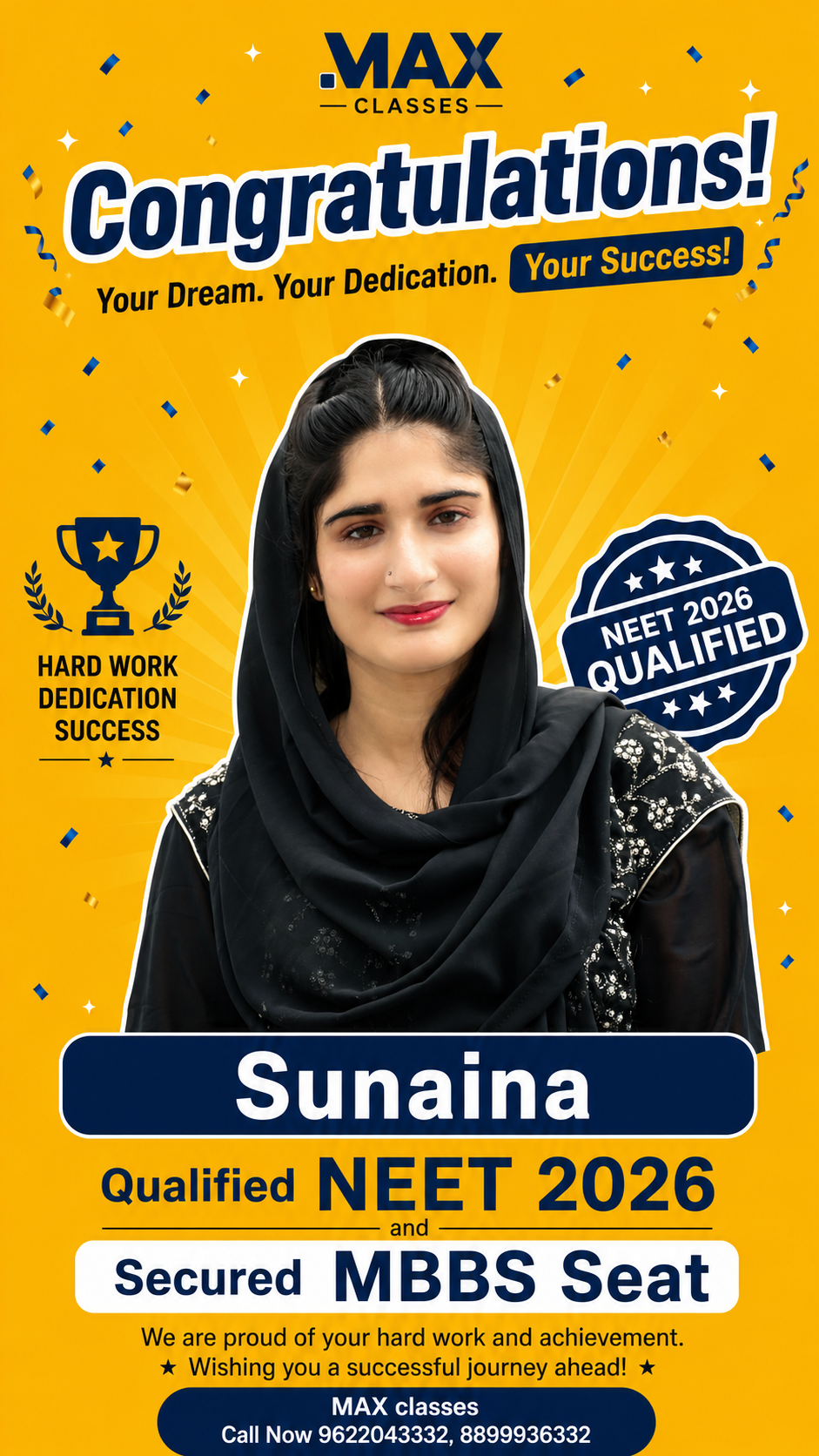 Sunaina — MBBS GMC Anantnag, NEET 2026, Max Classes student