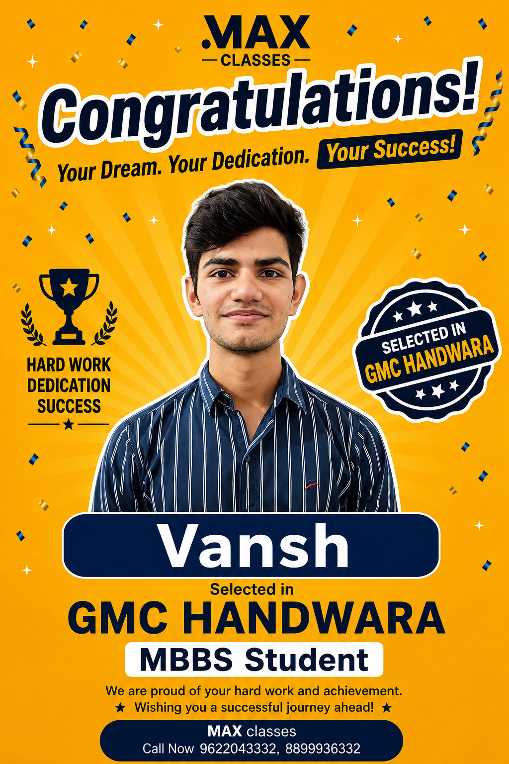 Vansh — MBBS GMC Handwara, NEET 2026, Max Classes student